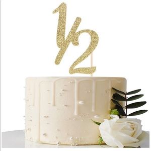 Gold Glitter Half Year Old Cake Topper